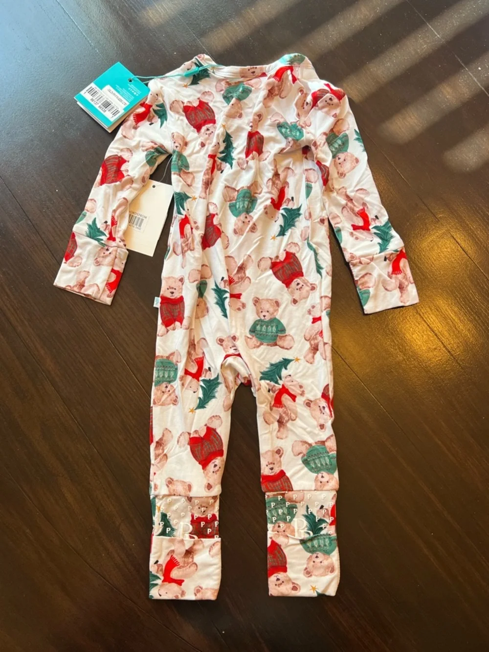 New - Posh Peanut White One-Piece with Red & Green Holiday Bear Print